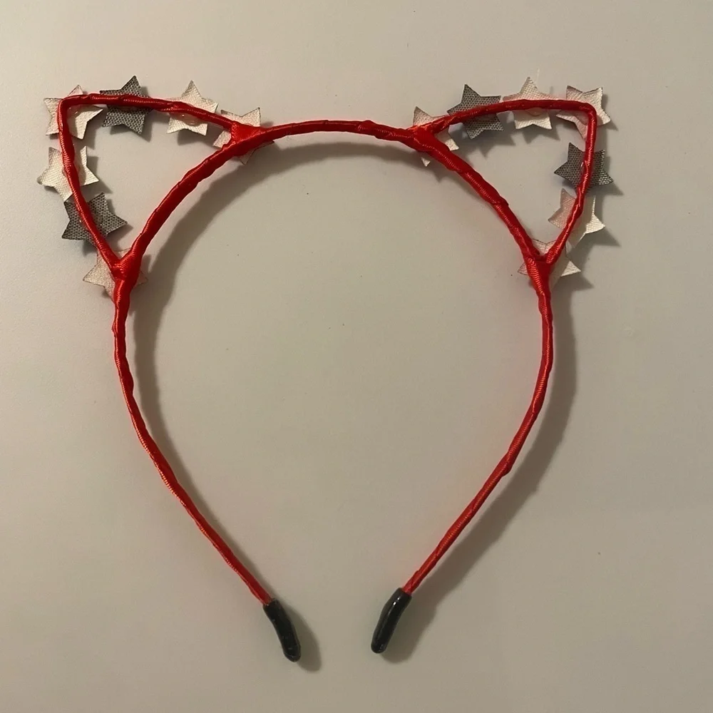 Red Blue Silver Glittery Tiny Stars White Wire Cat Ear July 4th Headbands 2Pc